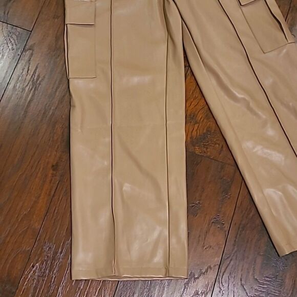 NWT Faux Leather Wide Leg Cropped Cargo Pants - Picture 4 of 9
